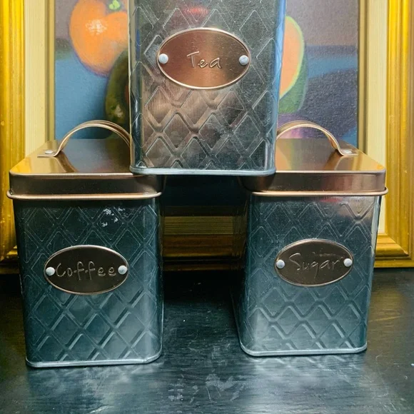 Coffee sugar and tea rose gold and silver kitchen canister ☕️ - Picture 2 of 14